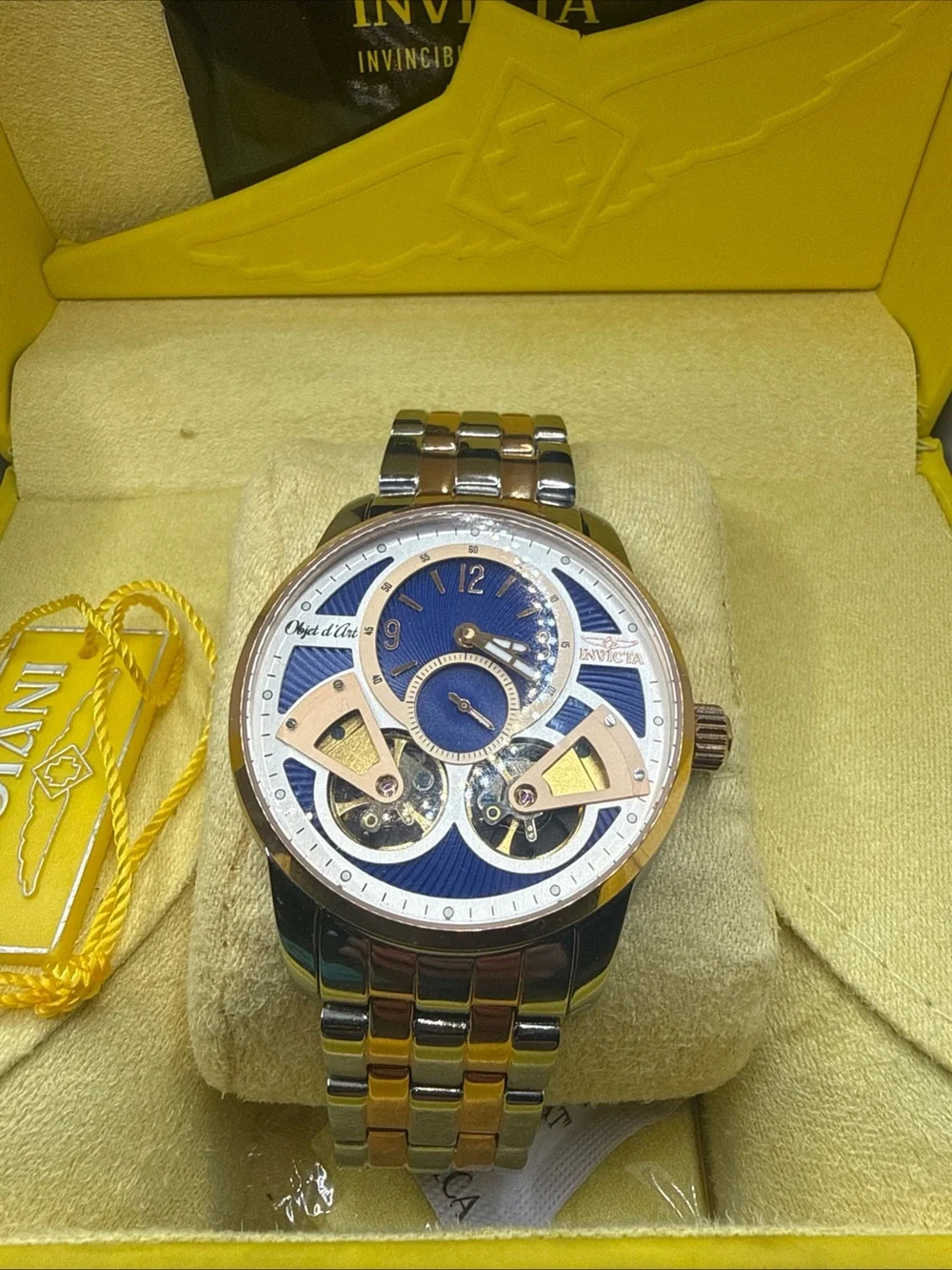 Invicta Two-Tone Bracelet Watch with Blue Skeleton Dial